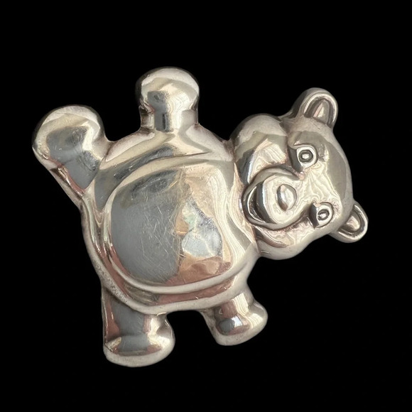 Vintage Sterling Silver 925 Teddy Bear Brooch Pendant - Picture 1 of 5